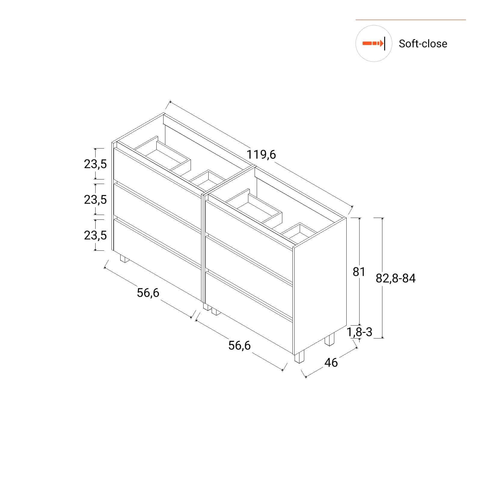 Mobile bagno a terra 120 cm con tre cassetti nero satinato con lavabo doppio e specchio - Libras