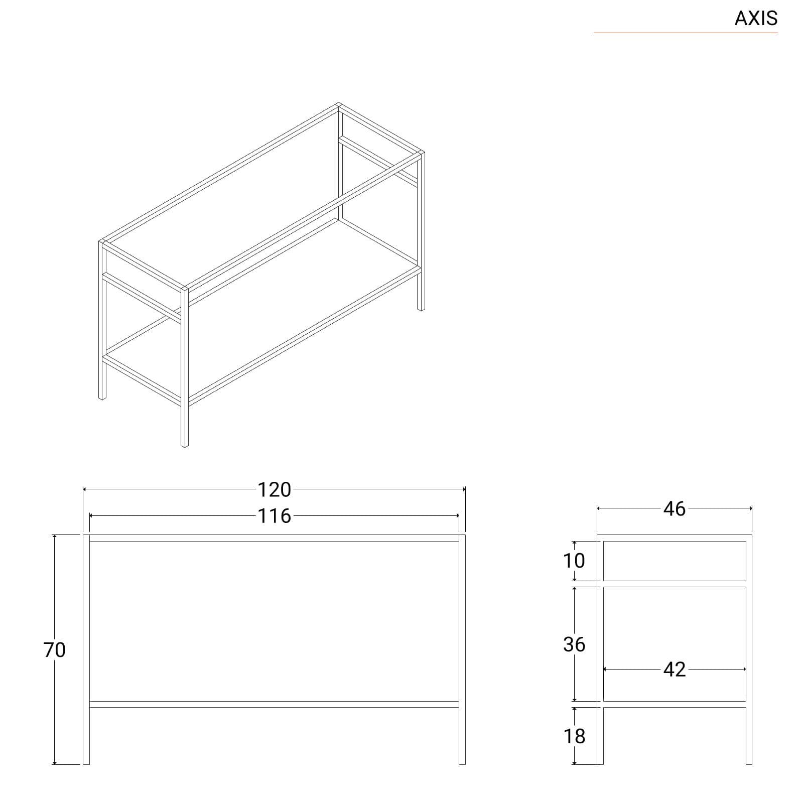 Mobile bagno a terra 120 cm nero e rovere con top lavabo doppio e specchio - Axis