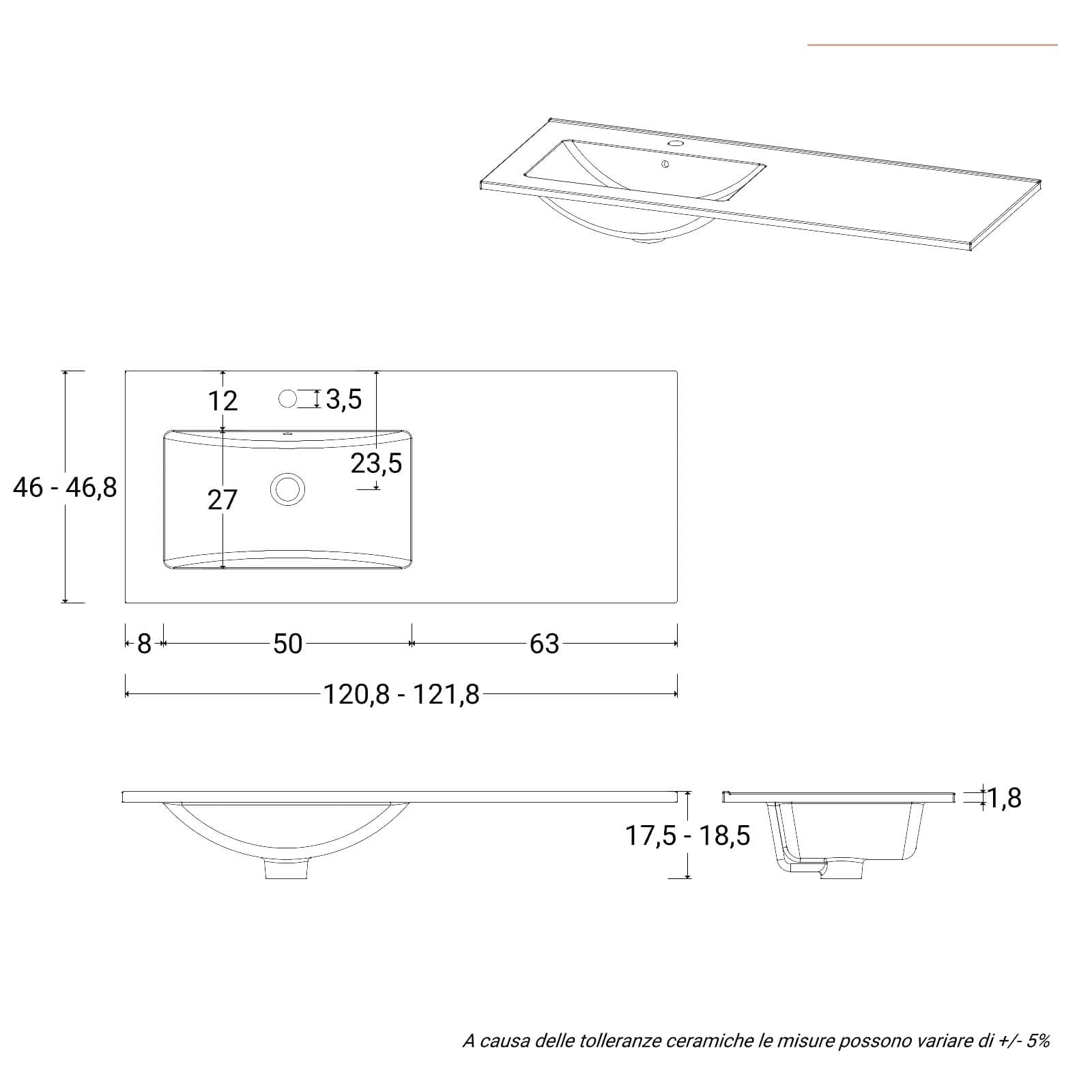 Mobile bagno a terra 120 cm nero opaco con lavabo integrato sx e specchio - Axis