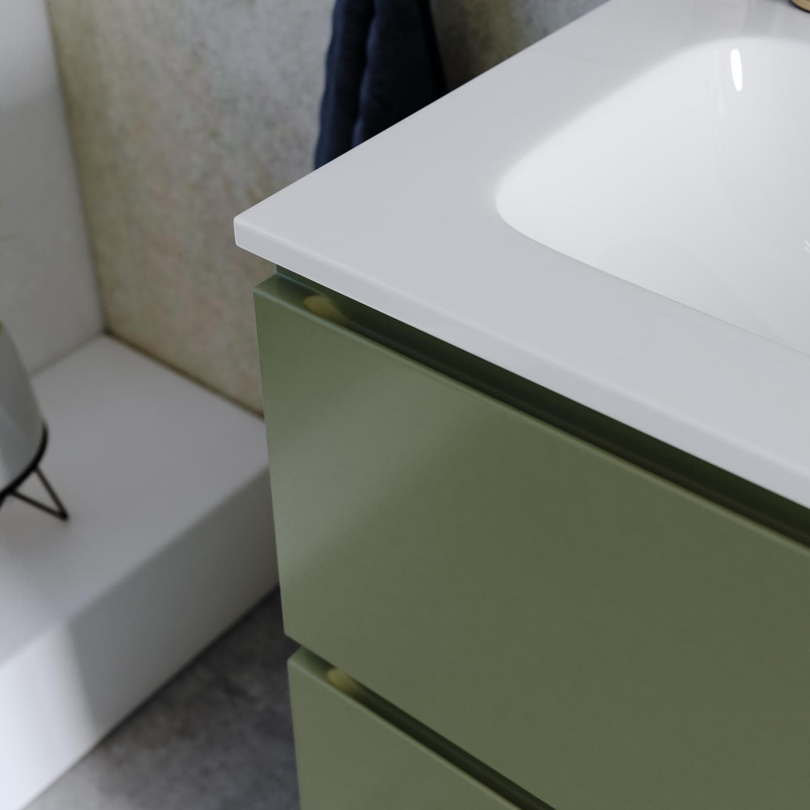 Mobile bagno a terra 60 cm 3 cassetti verde nordico con lavabo e specchio - Calen