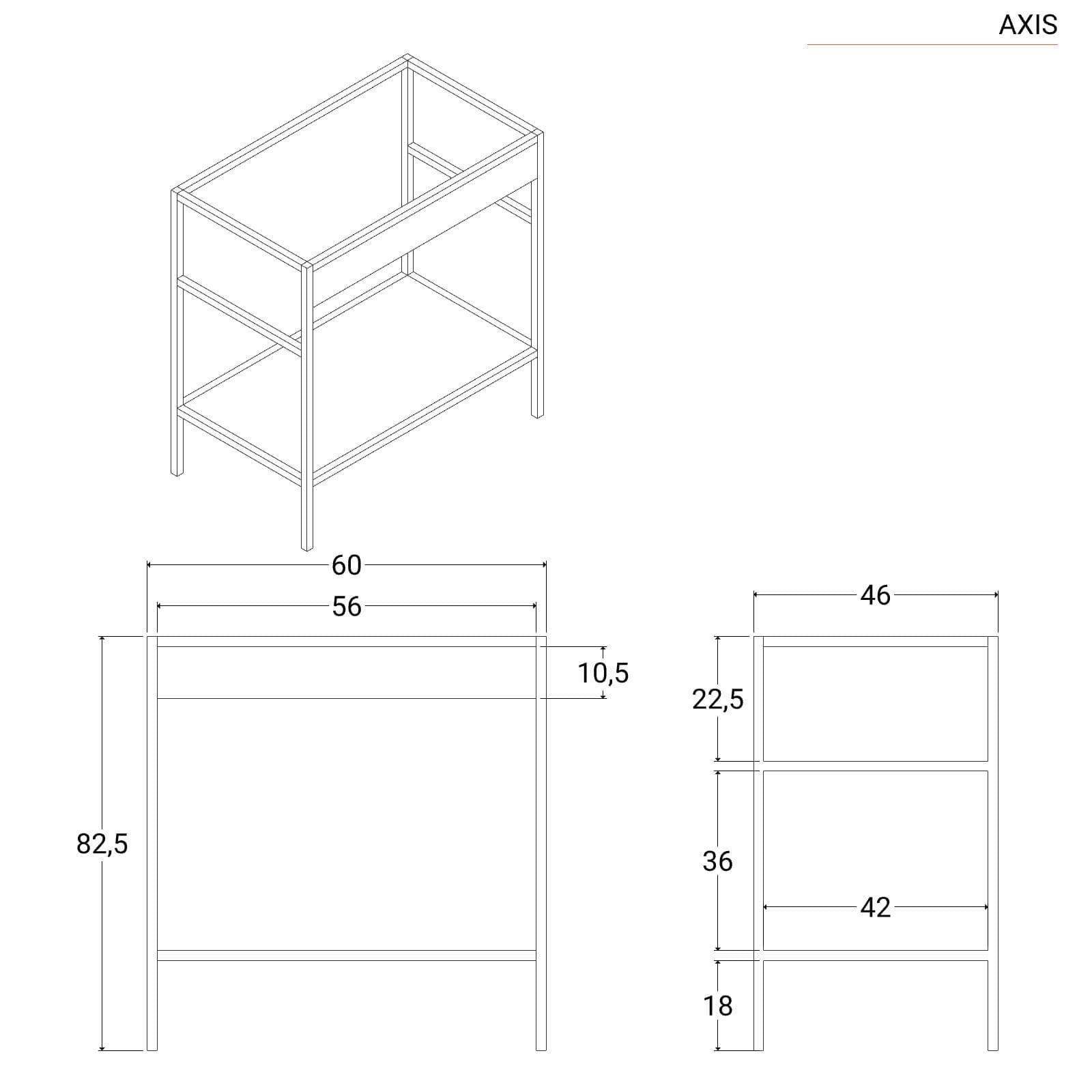 Mobile bagno a terra 60 cm nero opaco con lavabo integrato e specchio - Axis