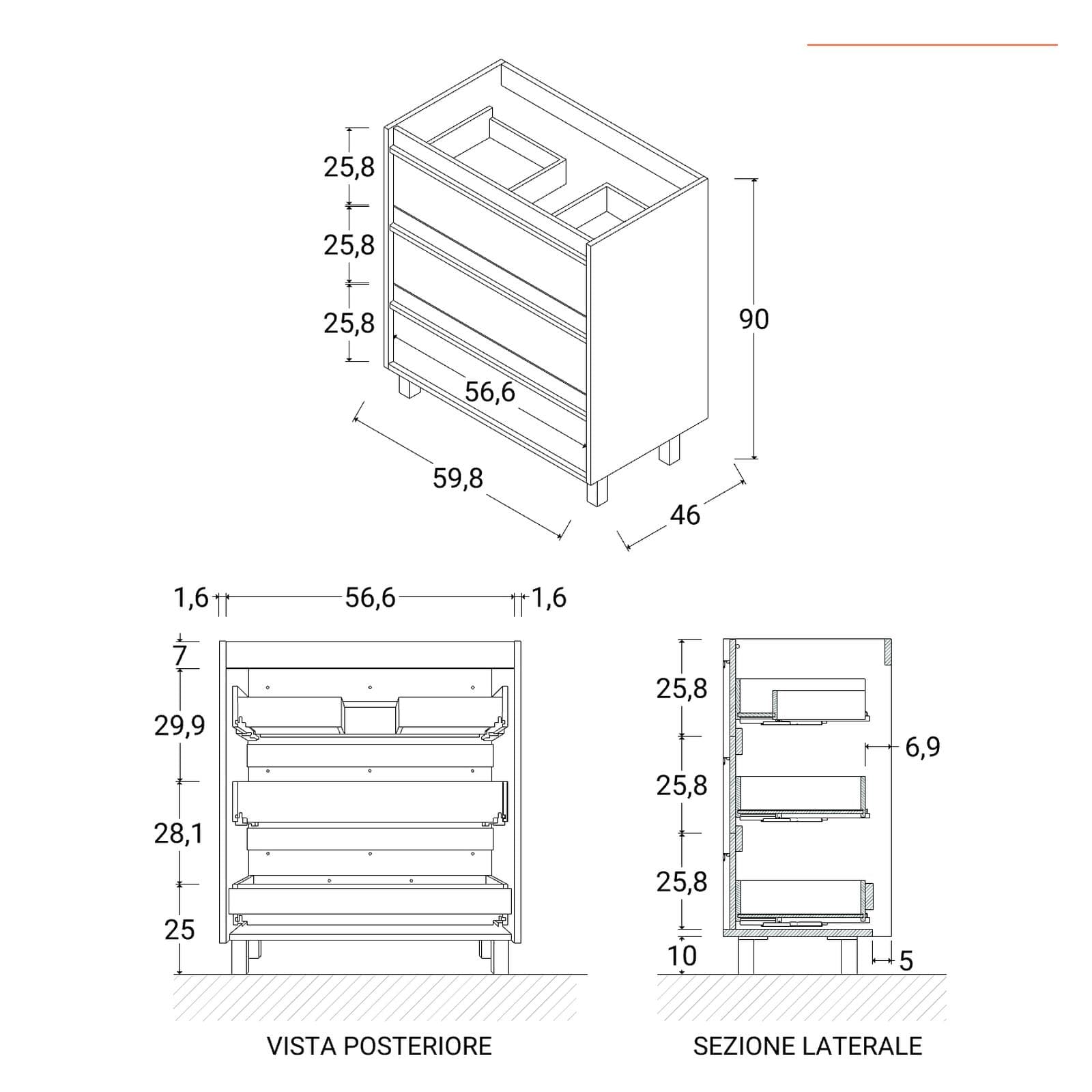 Mobile bagno a terra 60 cm white satinato con lavabo e specchio - Maestro