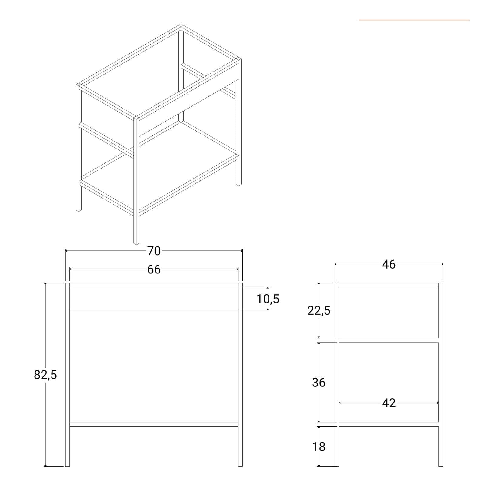 Mobile bagno a terra 70 cm nero con lavabo integrato e specchio - Axis