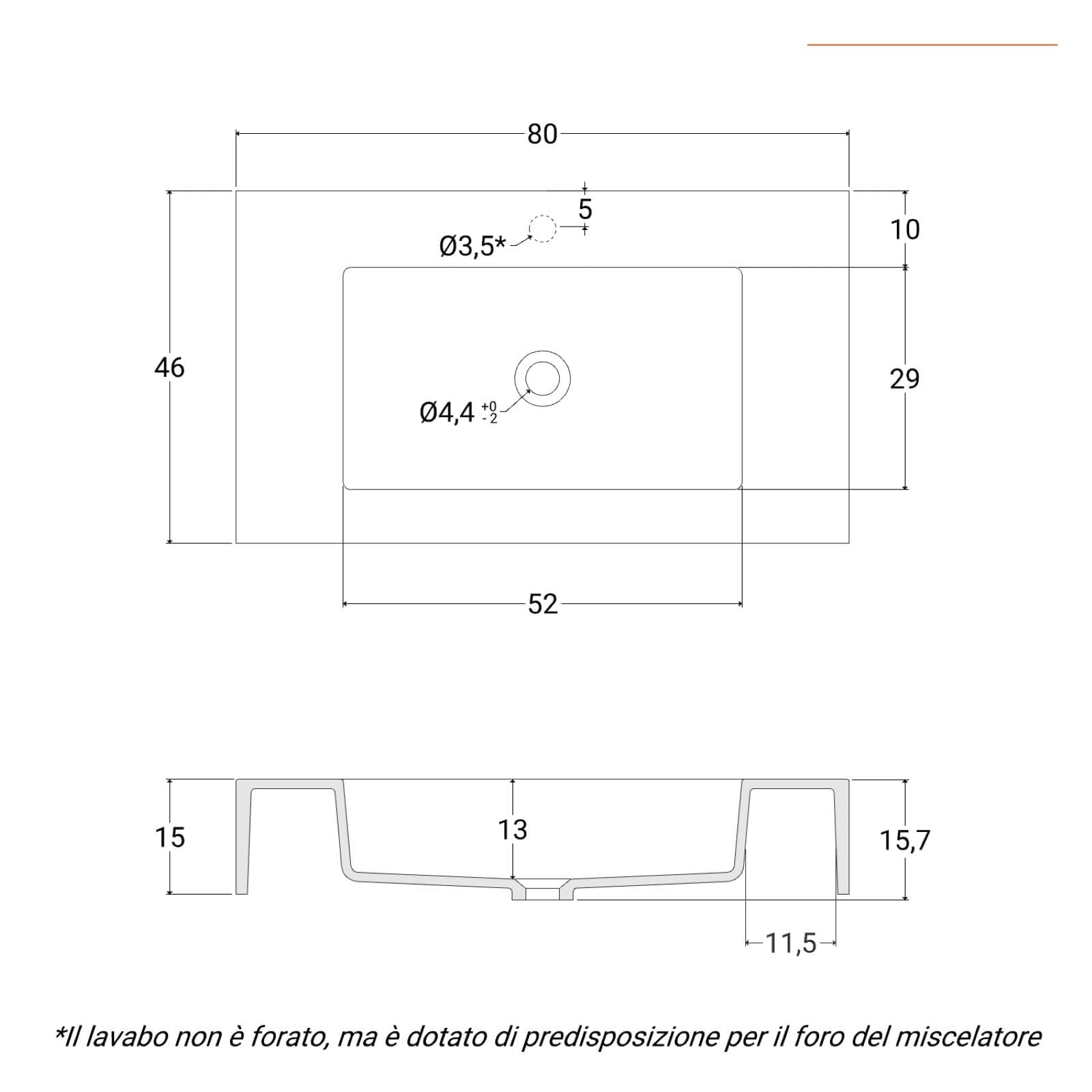 Mobile bagno a terra 80 cm 2 cassetti bianco opaco con lavabo alto e specchio - Company
