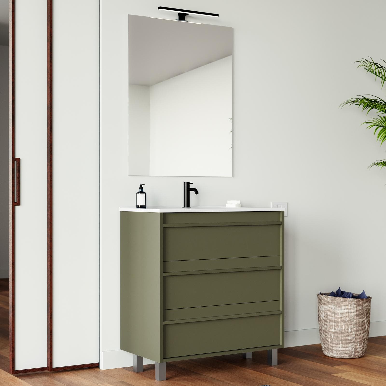 Mobile bagno a terra 80 cm green satinato con lavabo e specchio - Maestro