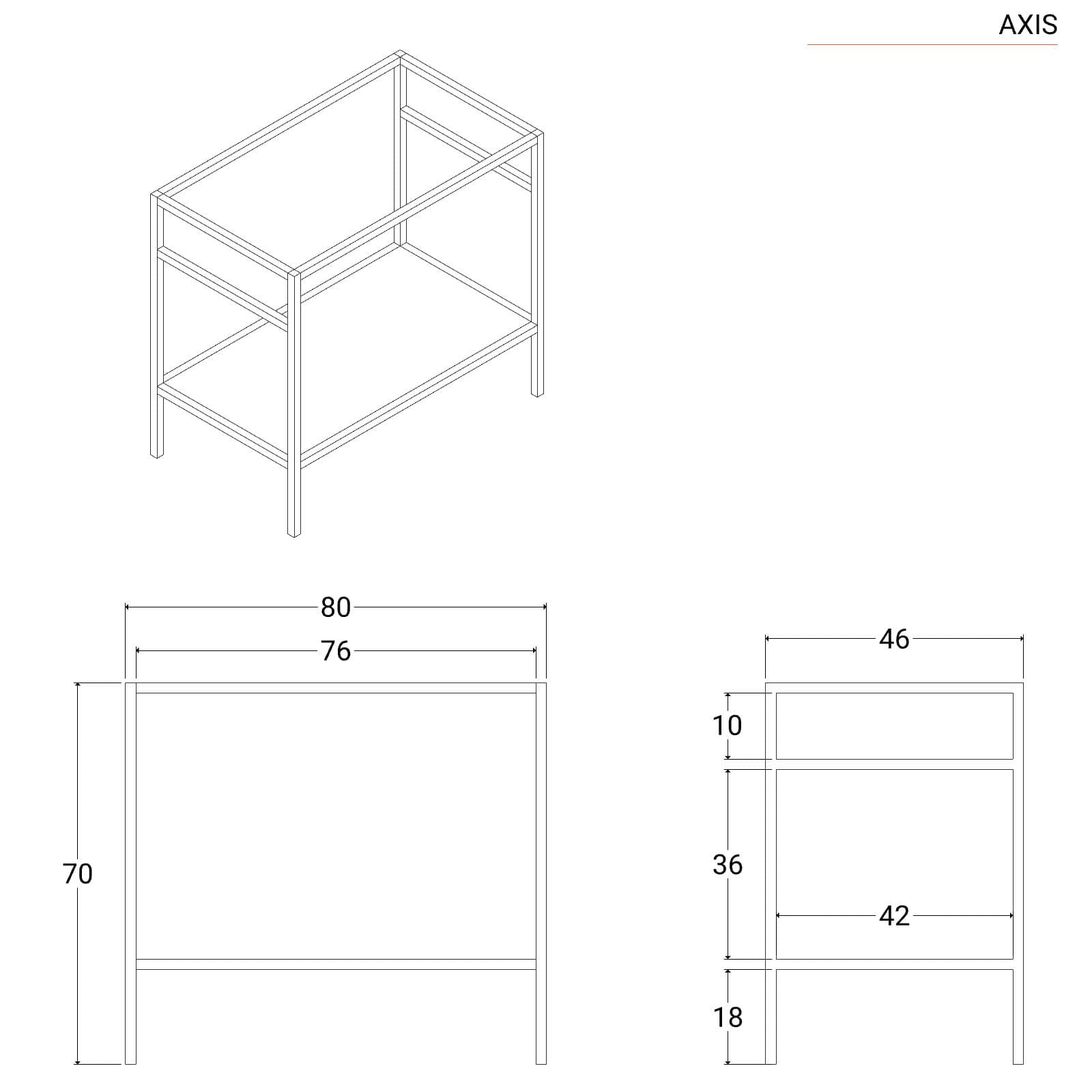 Mobile bagno a terra 80 cm nero e rovere con top lavabo e specchio - Axis