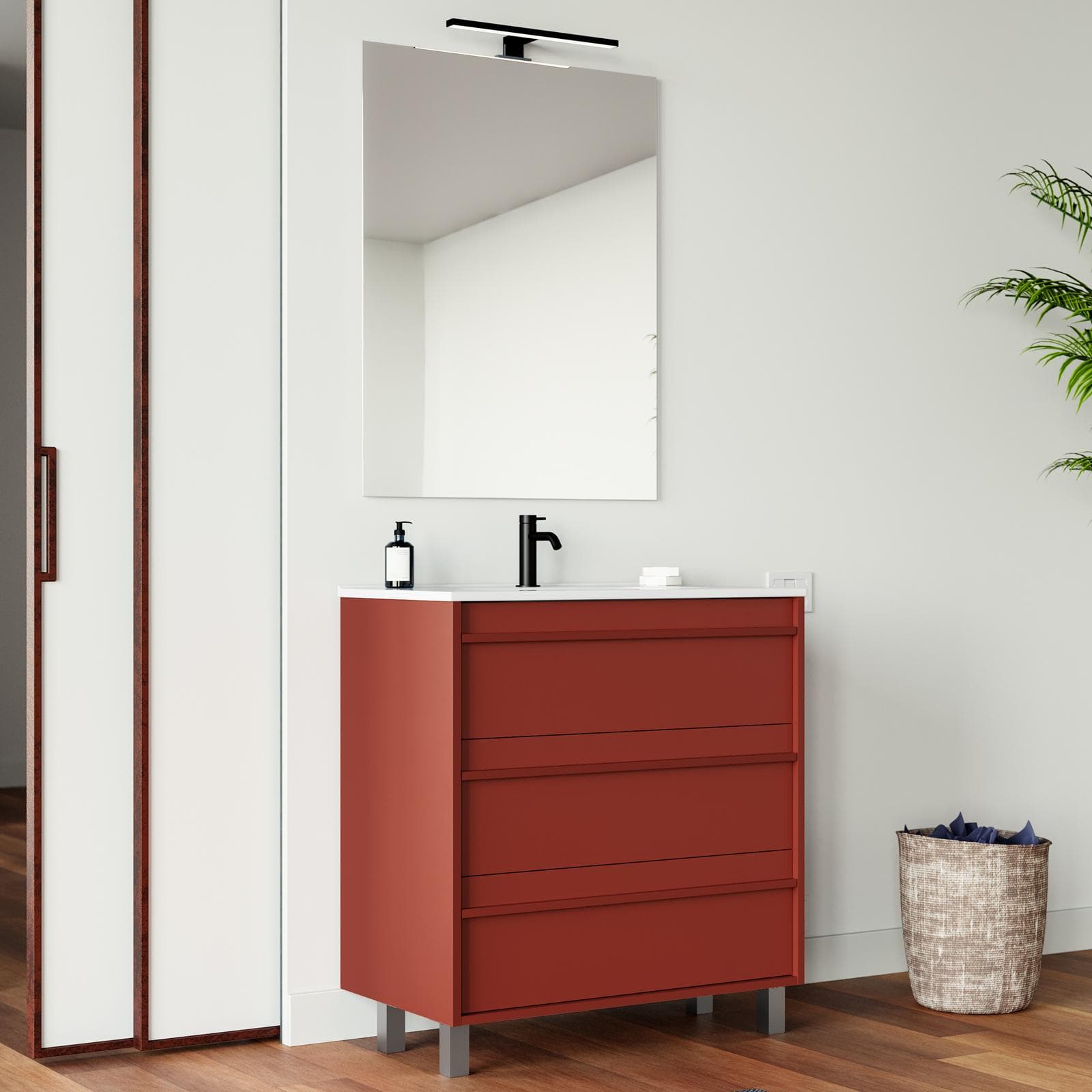 Mobile bagno a terra 80 cm red satinato con lavabo e specchio - Maestro