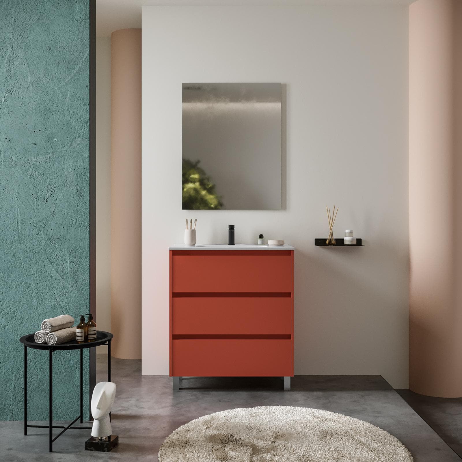 Mobile bagno a terra 80 cm red satinato con lavabo e specchio - Libras