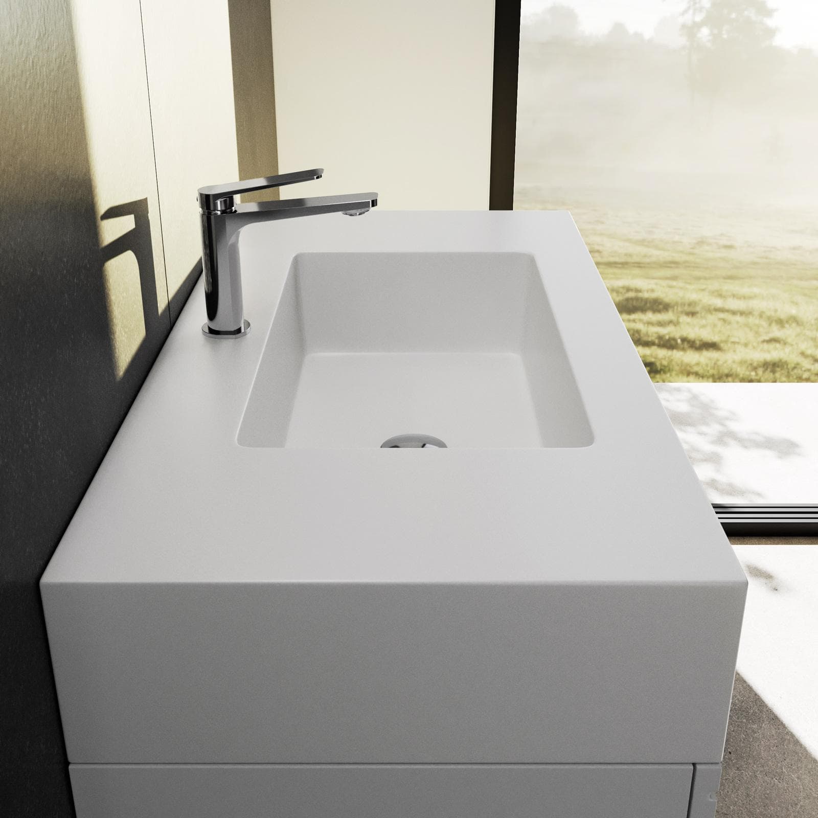 Mobile bagno a terra 90 cm nero con top lavabo e specchio - Axis