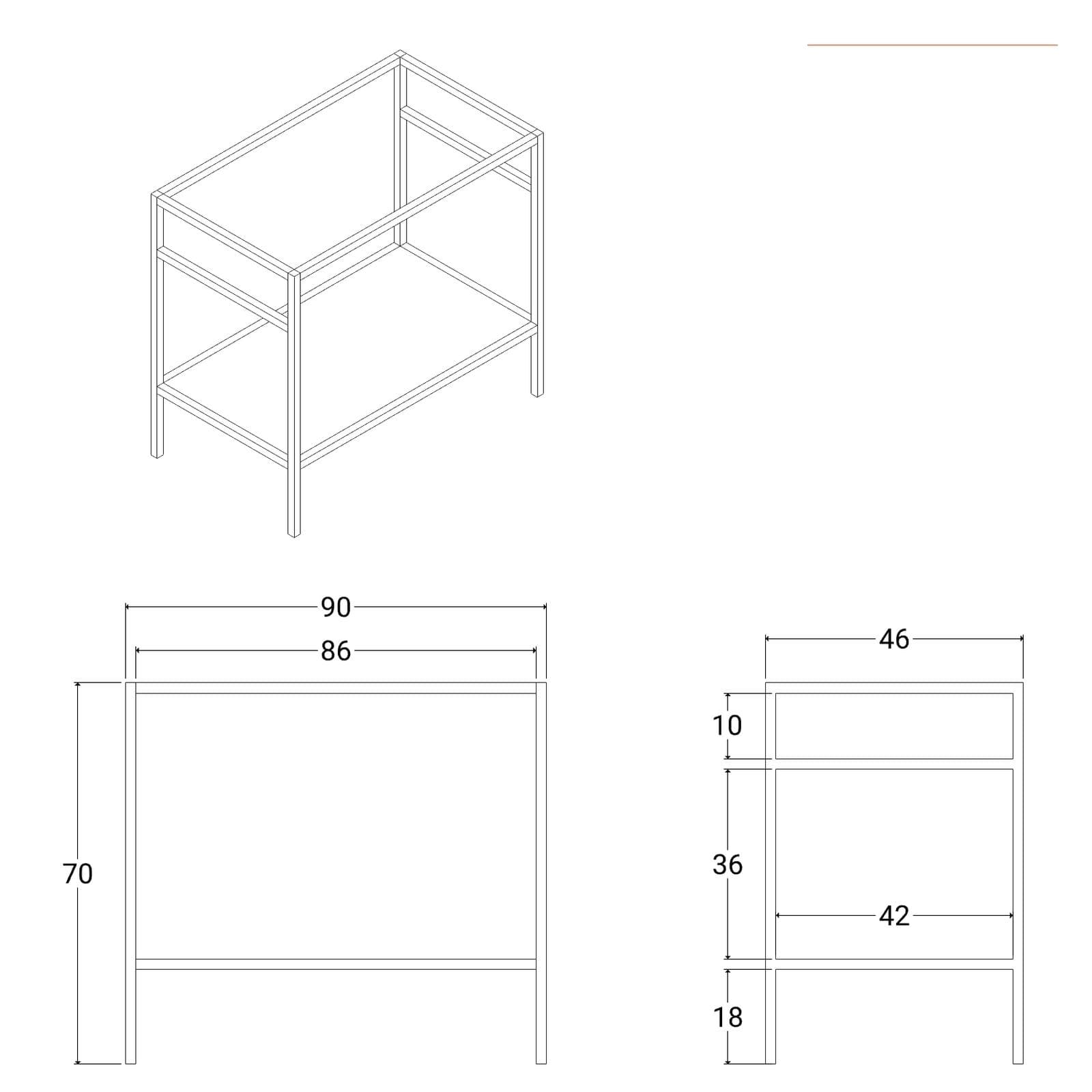 Mobile bagno a terra 90 cm nero con top lavabo e specchio - Axis