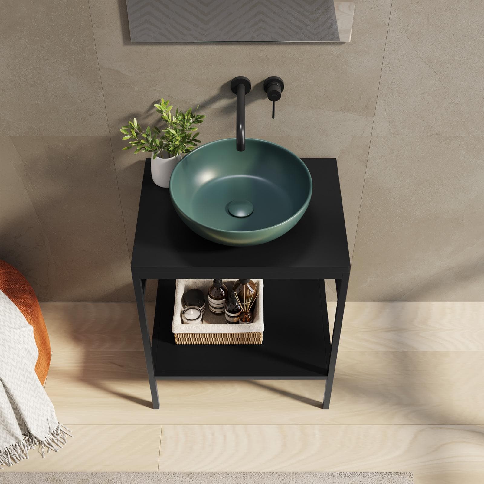 Mobile bagno a terra portalavabo 60 cm nero opaco con specchio - Axis