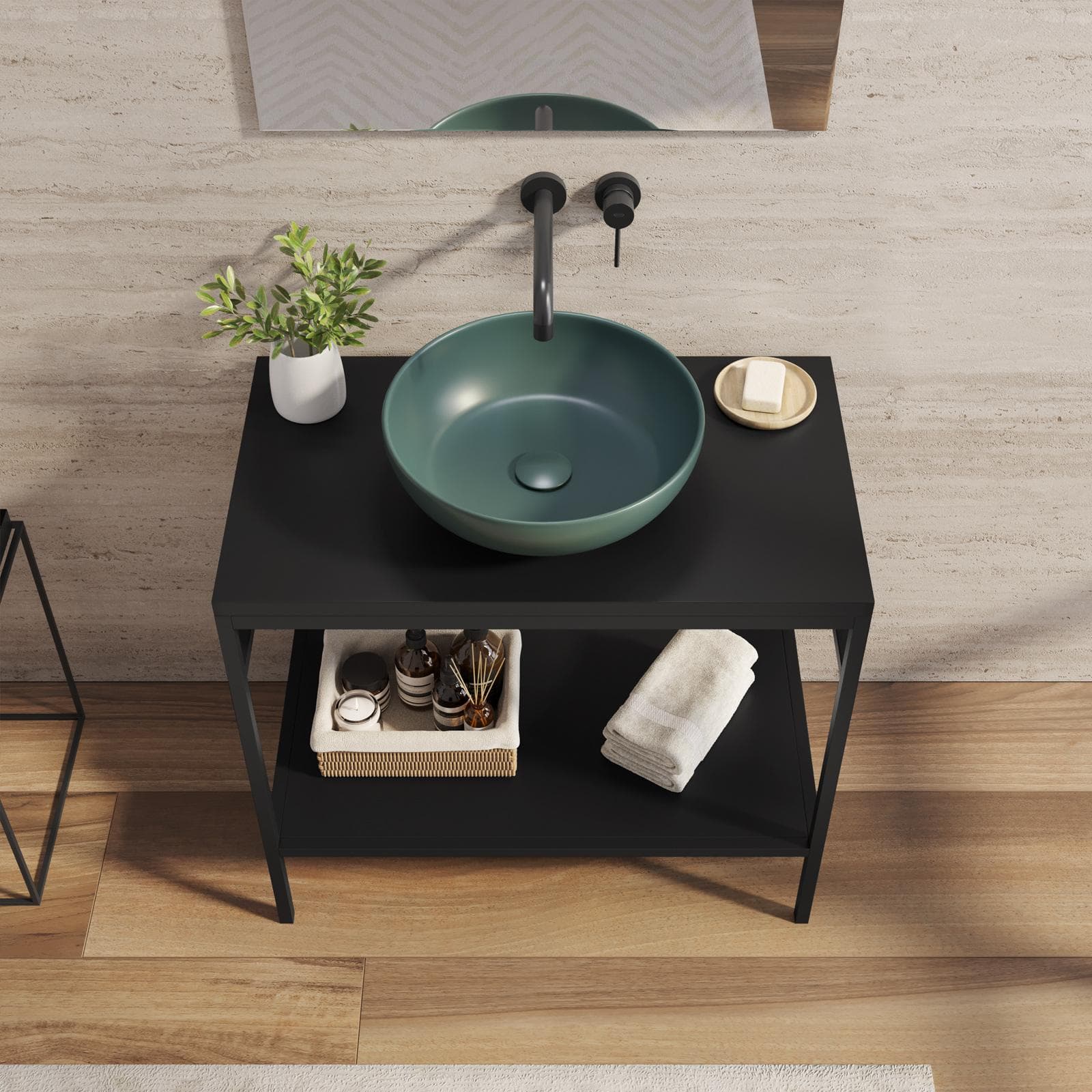 Mobile bagno a terra portalavabo 80 cm nero opaco con specchio - Axis