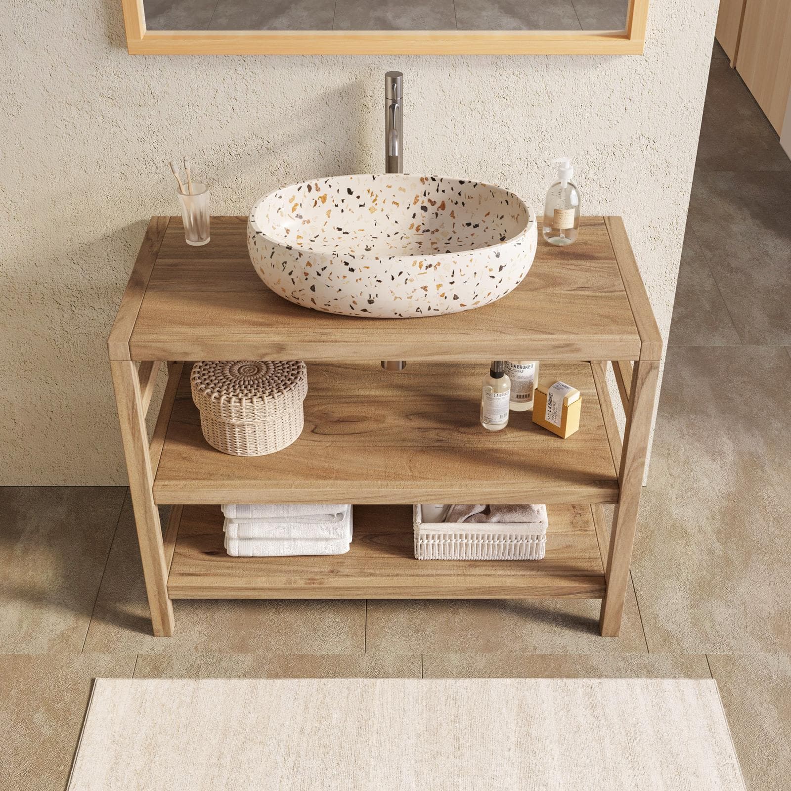 Mobile bagno a terra sottolavabo 100 cm con doppio ripiano in legno di acacia - Palmas