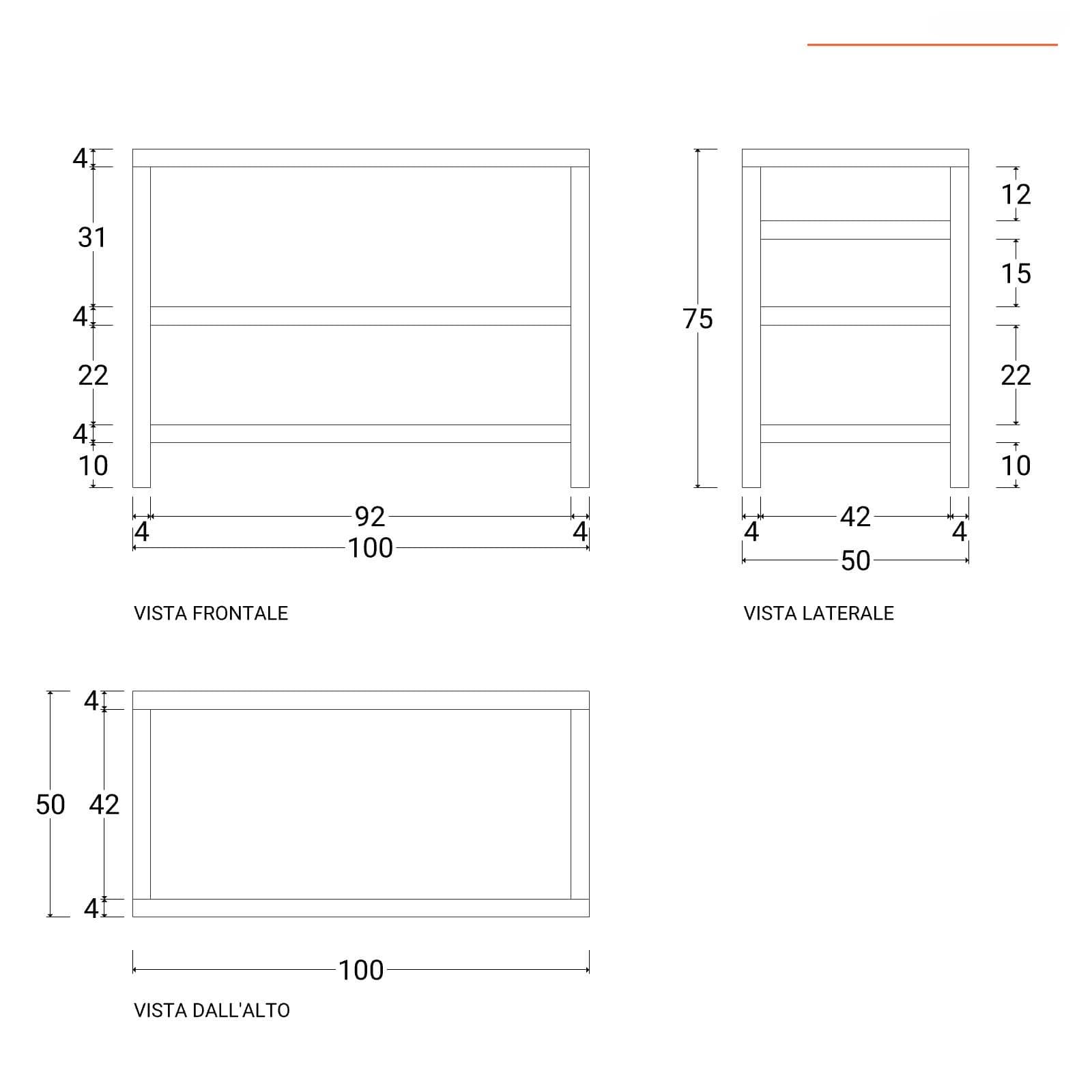 Mobile bagno a terra sottolavabo 100 cm con doppio ripiano in legno di acacia - Palmas