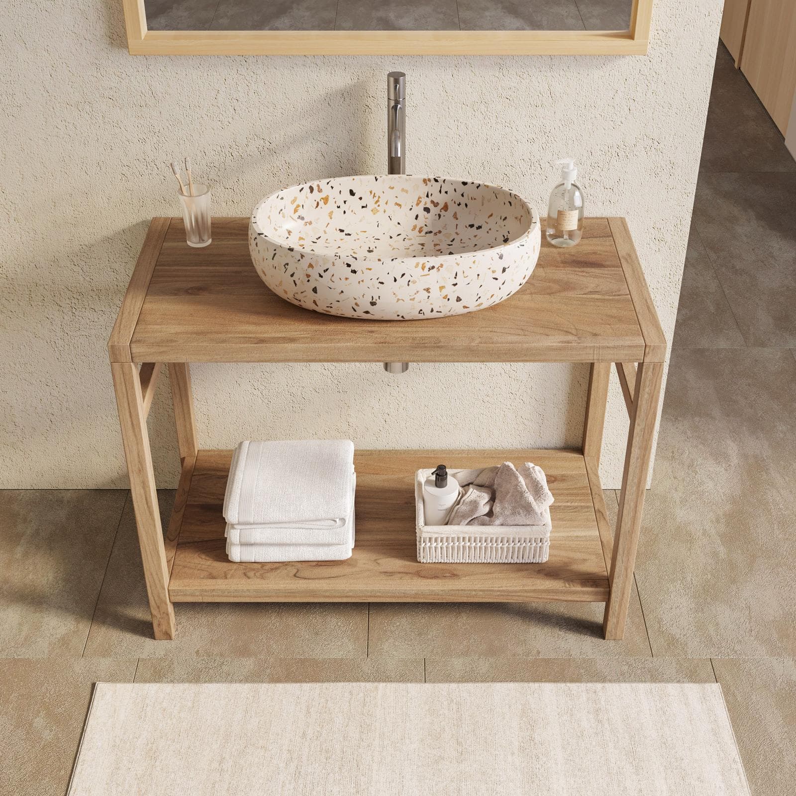Mobile bagno a terra sottolavabo 100 cm in legno di acacia - Palmas
