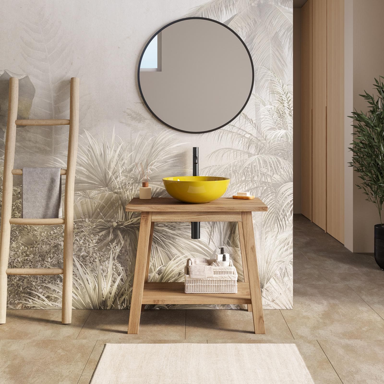 Mobile bagno a terra sottolavabo 80 cm in legno di acacia - Nara