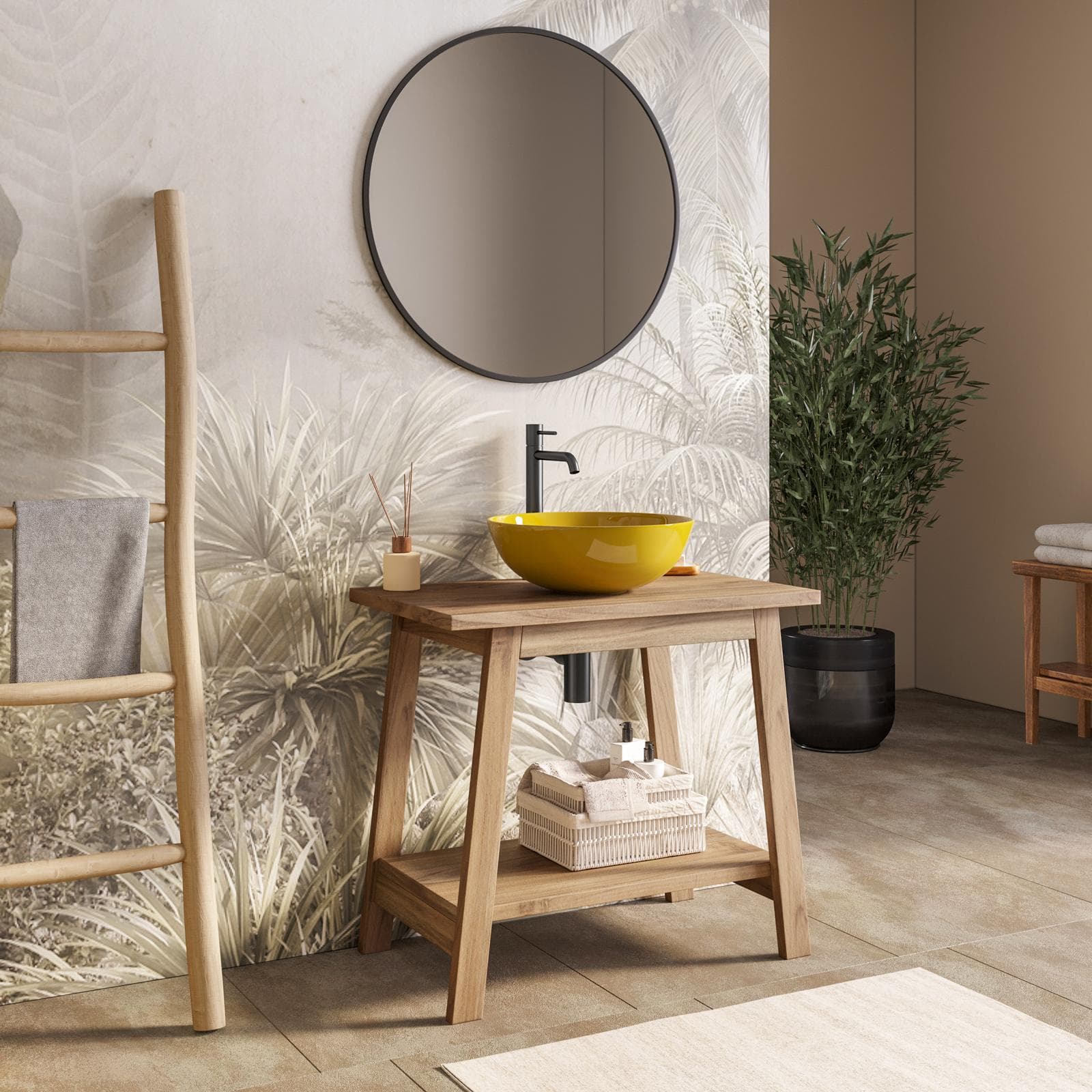 Mobile bagno a terra sottolavabo 80 cm in legno di acacia - Nara