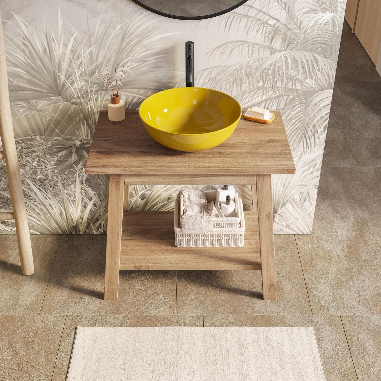 Mobile bagno a terra sottolavabo 80 cm in legno di acacia - Nara