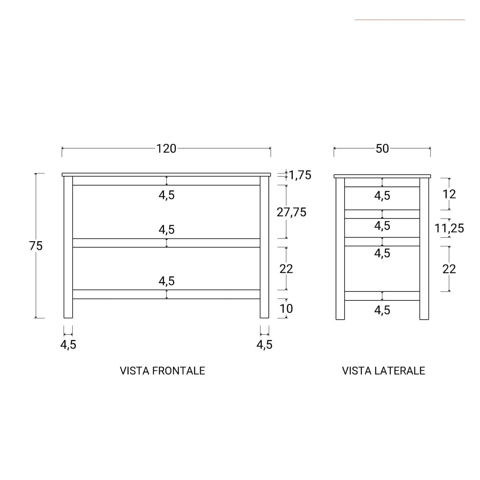 Mobile bagno a terra sottolavabo con ripiano 120 cm in legno di mango naturale - Caleido