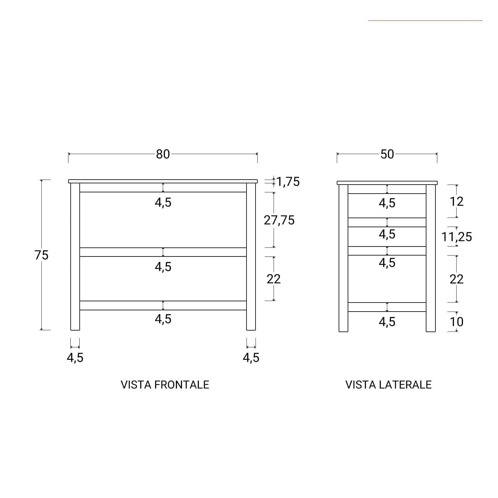 Mobile bagno a terra sottolavabo con ripiano 80 cm in legno di mango naturale - Caleido