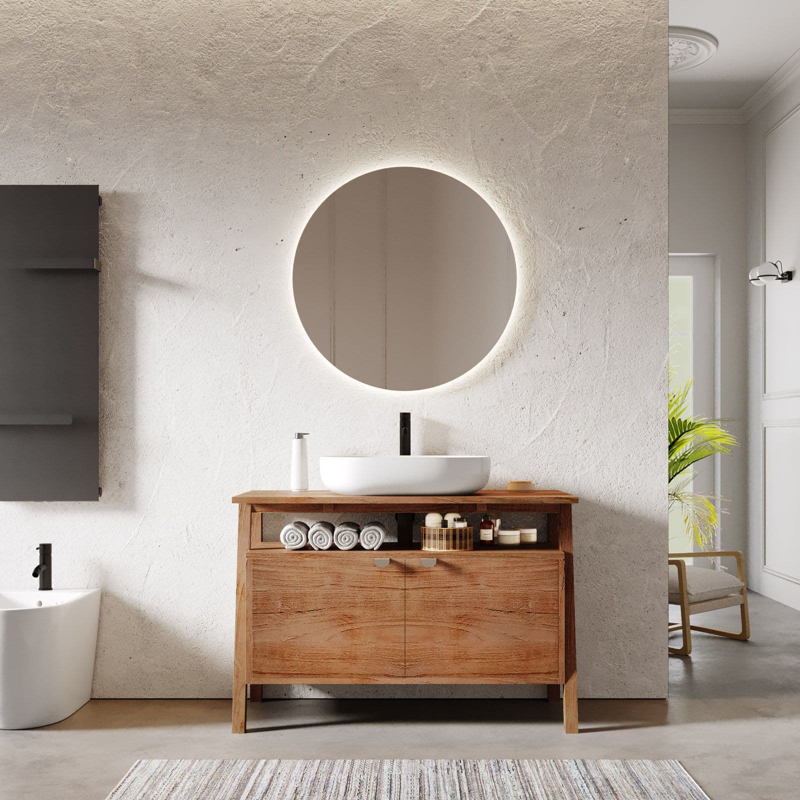 Mobile bagno portalavabo 110 cm con 2 ante in legno teak naturale - Olama