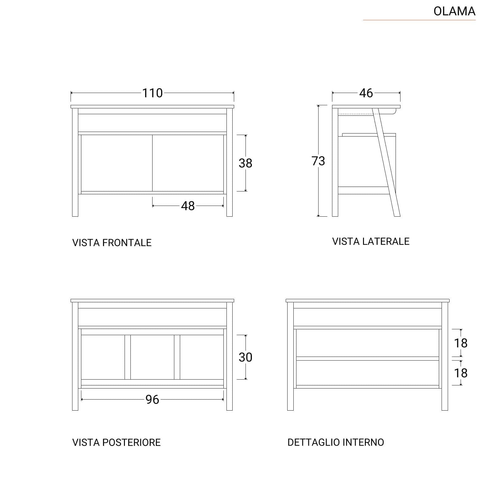 Mobile bagno portalavabo 110 cm con 2 ante in legno teak naturale - Olama