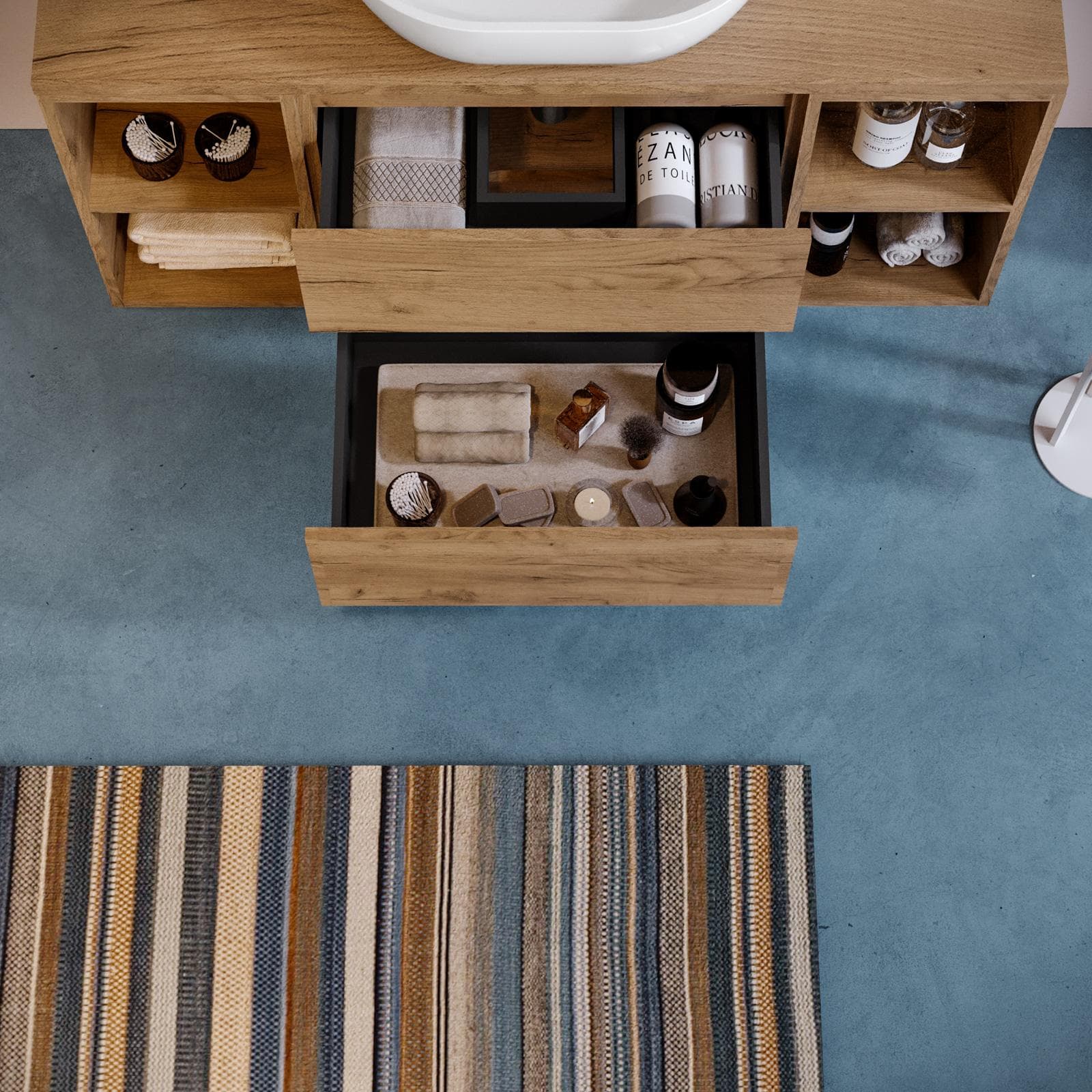 Mobile bagno portalavabo 120 cm rovere gold con vani a giorno e specchio - Anami