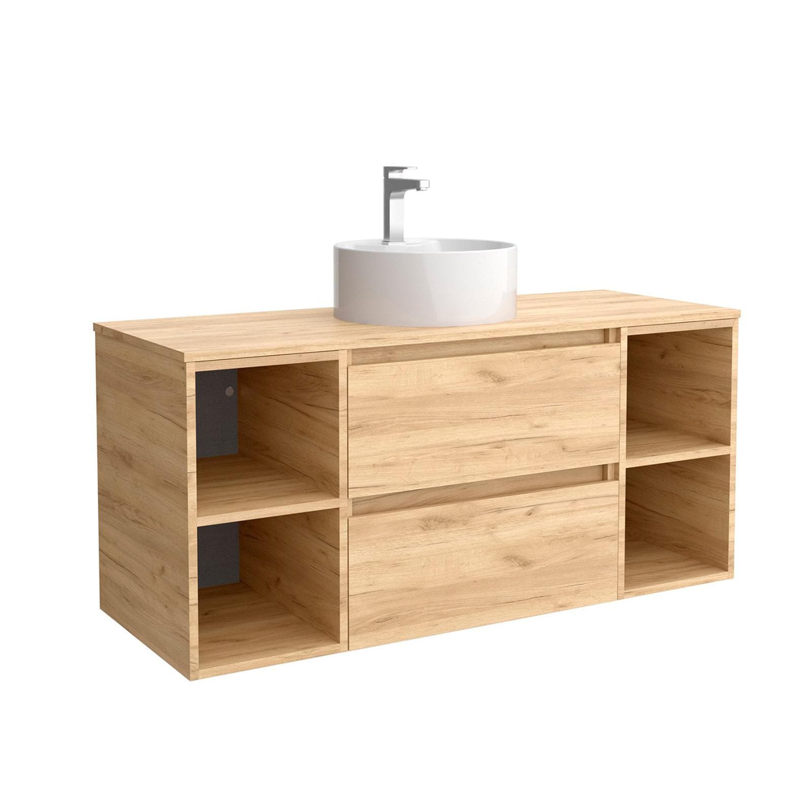 Mobile bagno portalavabo 120 cm rovere gold con vani a giorno e specchio - Anami