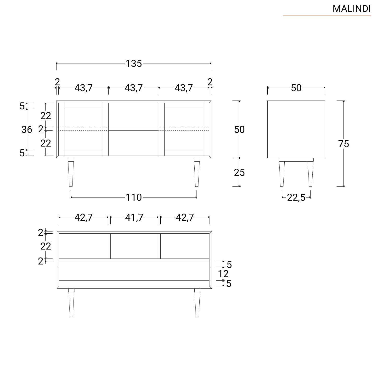Mobile bagno portalavabo 135 cm con 2 ante in teak naturale e paglia di vienna - Malindi