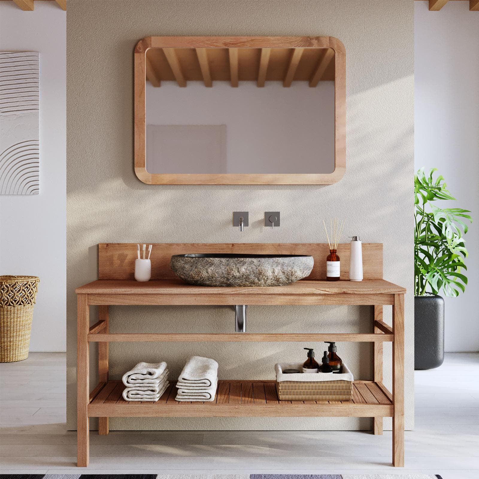 Mobile bagno portalavabo 135 cm con ripiano in legno di acacia - Twinky