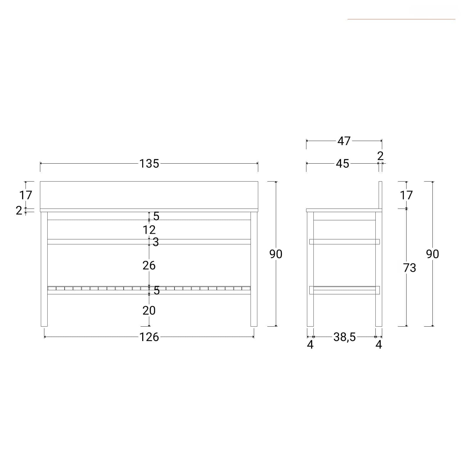 Mobile bagno portalavabo 135 cm con ripiano in legno di acacia - Twinky