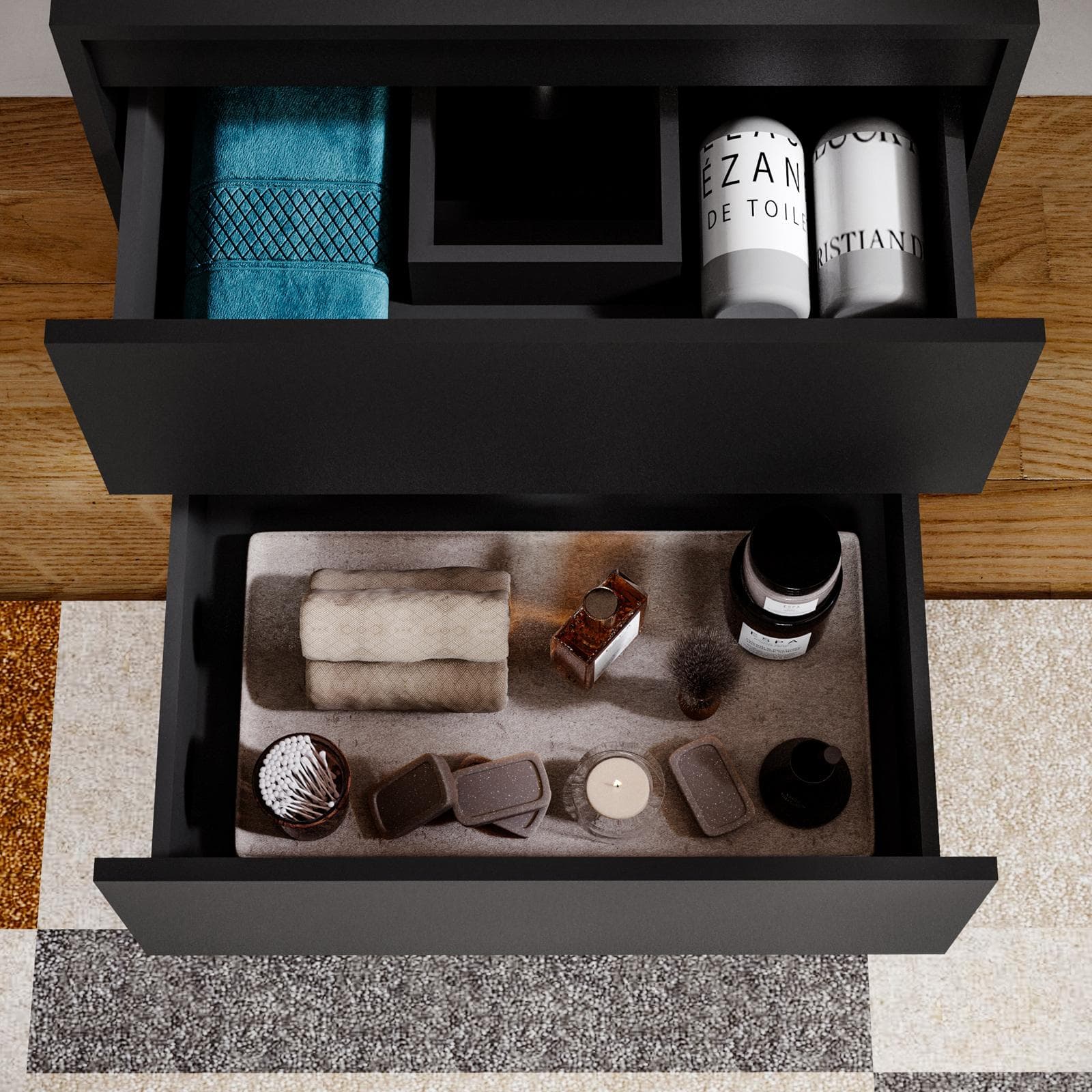 Mobile bagno portalavabo 60 cm nero opaco con cassetti e specchio - Anami