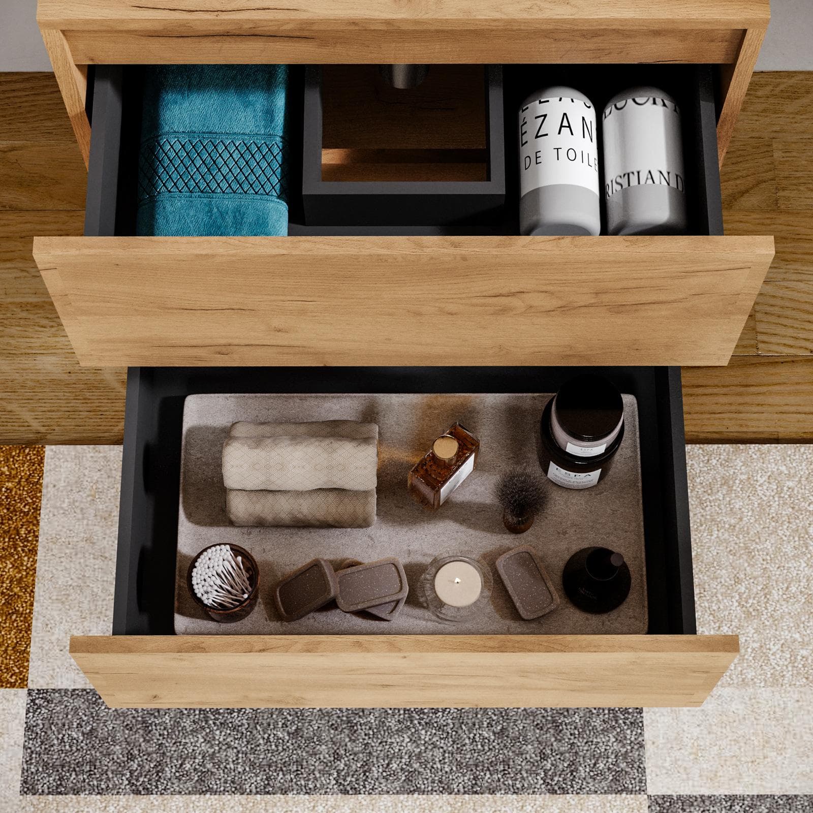Mobile bagno portalavabo 60 cm rovere gold con cassetti e specchio - Anami