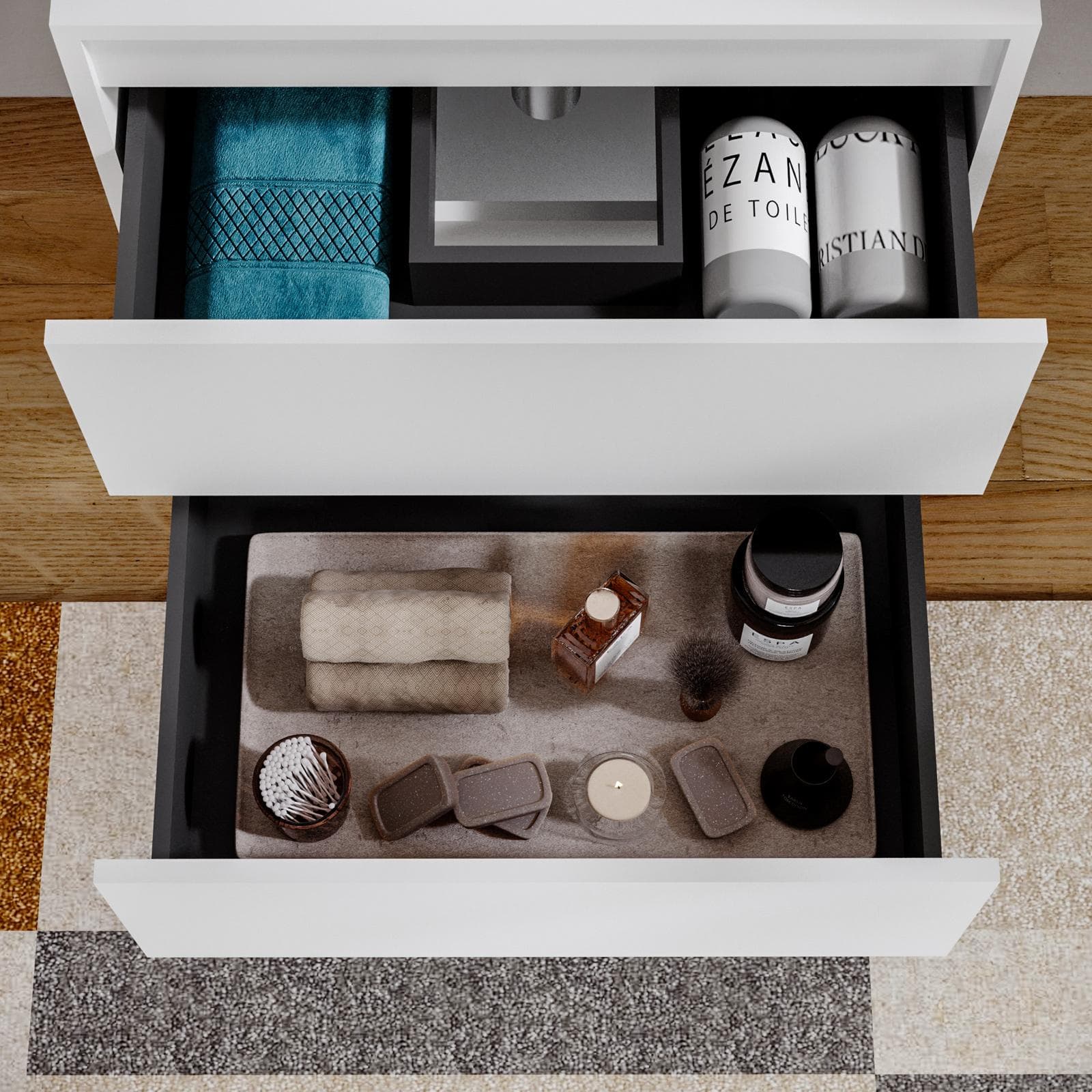 Mobile bagno portalavabo 70 cm bianco opaco con cassetti e specchio - Anami