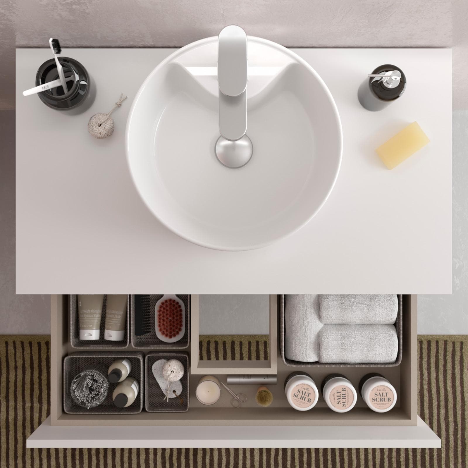 Mobile bagno portalavabo 80 cm bianco opaco con cassetti e specchio - Anami