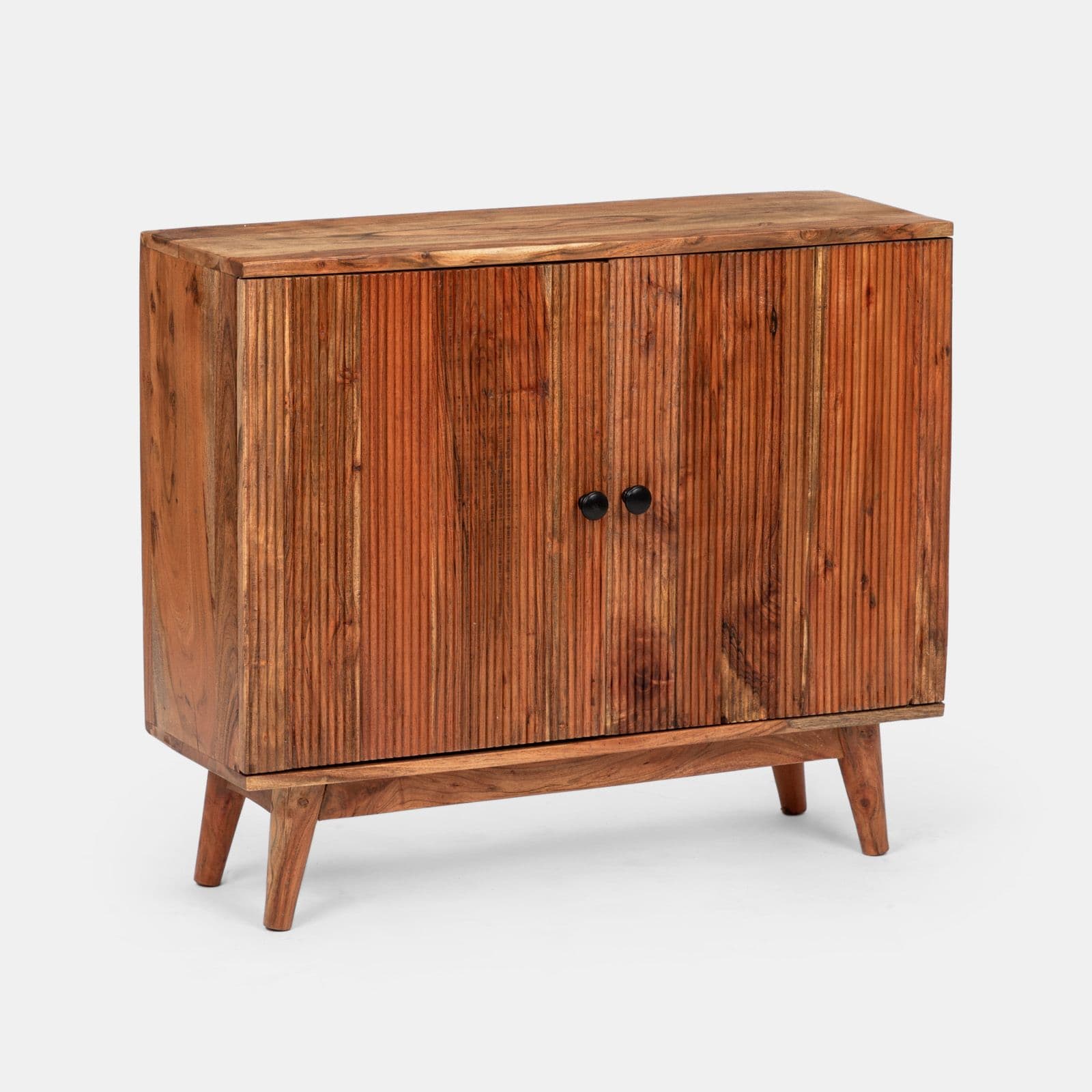 Mobile bagno portalavabo 88 cm con 2 ante in legno di acacia effetto cannettato - Freia