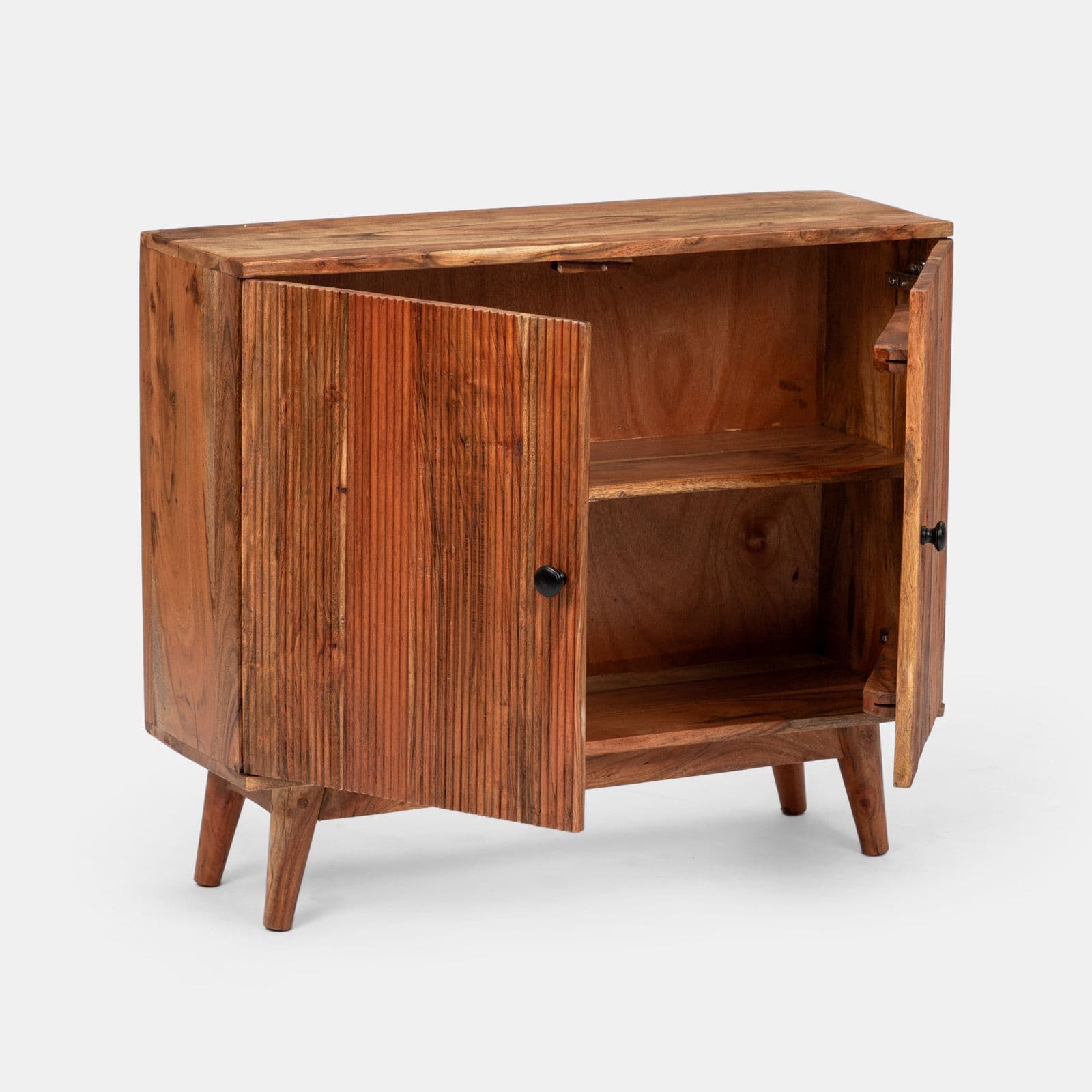 Mobile bagno portalavabo 88 cm con 2 ante in legno di acacia effetto cannettato - Freia
