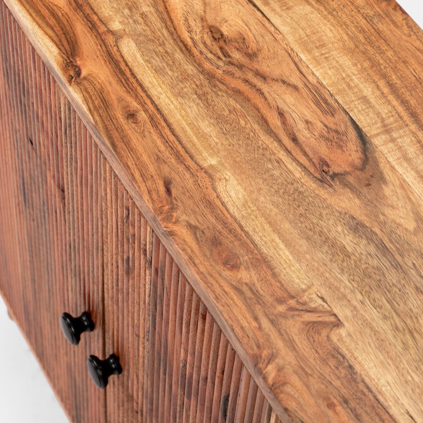 Mobile bagno portalavabo 88 cm con 2 ante in legno di acacia effetto cannettato - Freia