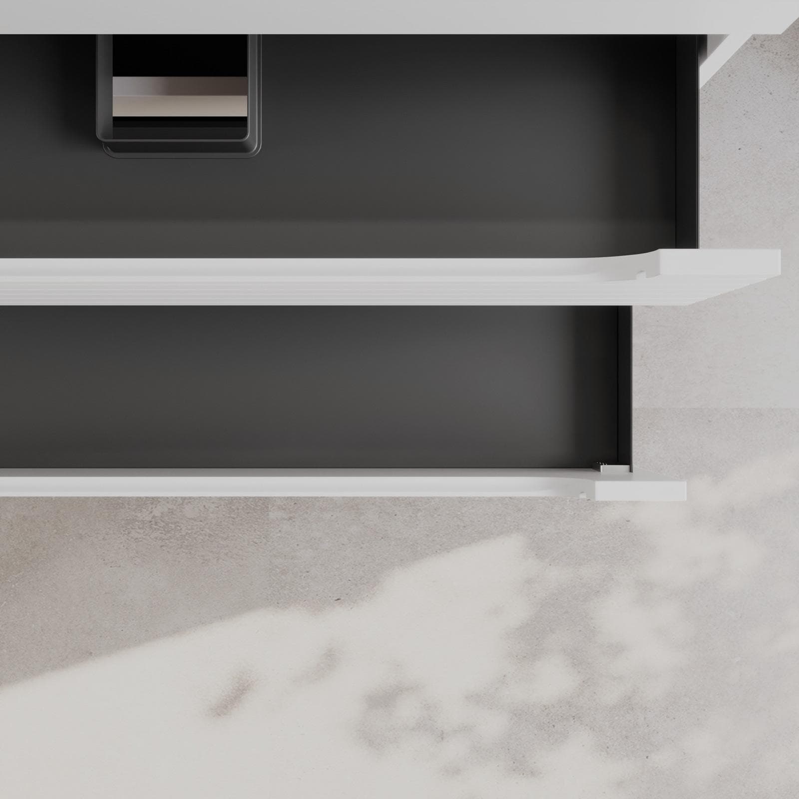 Mobile bagno sospeso 90 cm bianco opaco cannettato con cassetti e lavabo in resina con specchio - Deck