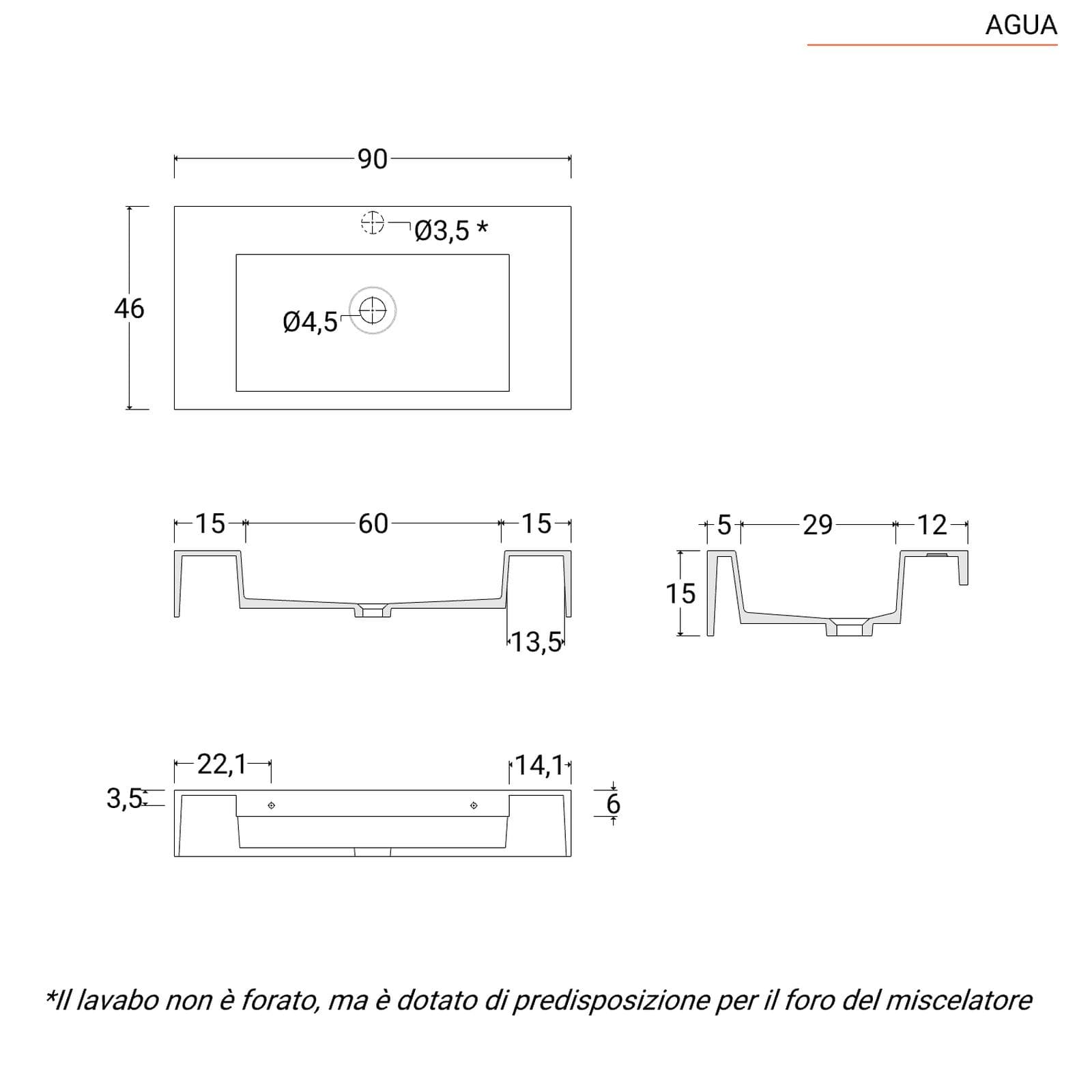 Mobile bagno sospeso 90 cm bianco opaco cannettato con cassetti e lavabo in resina con specchio - Deck