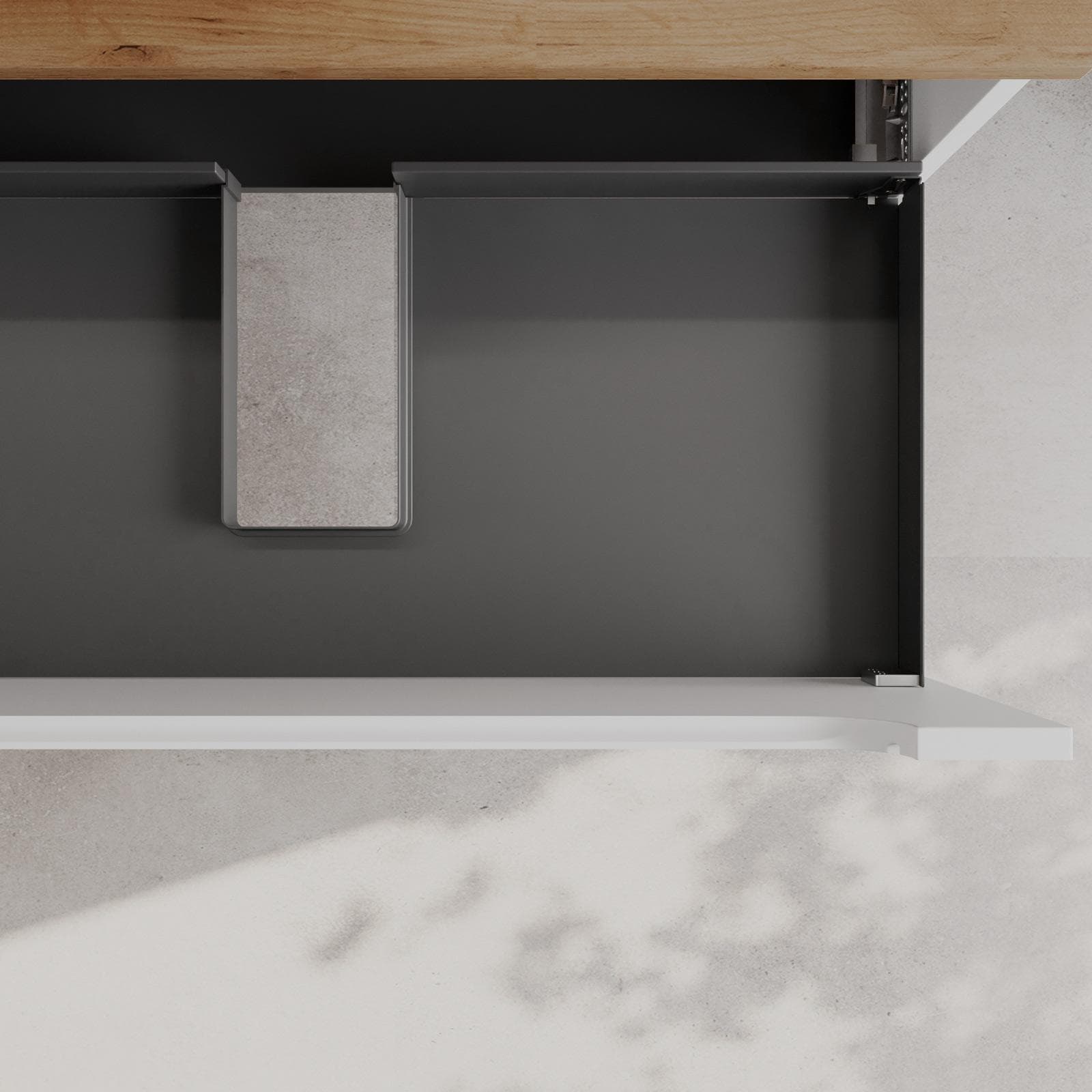 Mobile bagno sospeso 90 cm bianco opaco cannettato con cassetto e top rovere gold con specchio - Deck