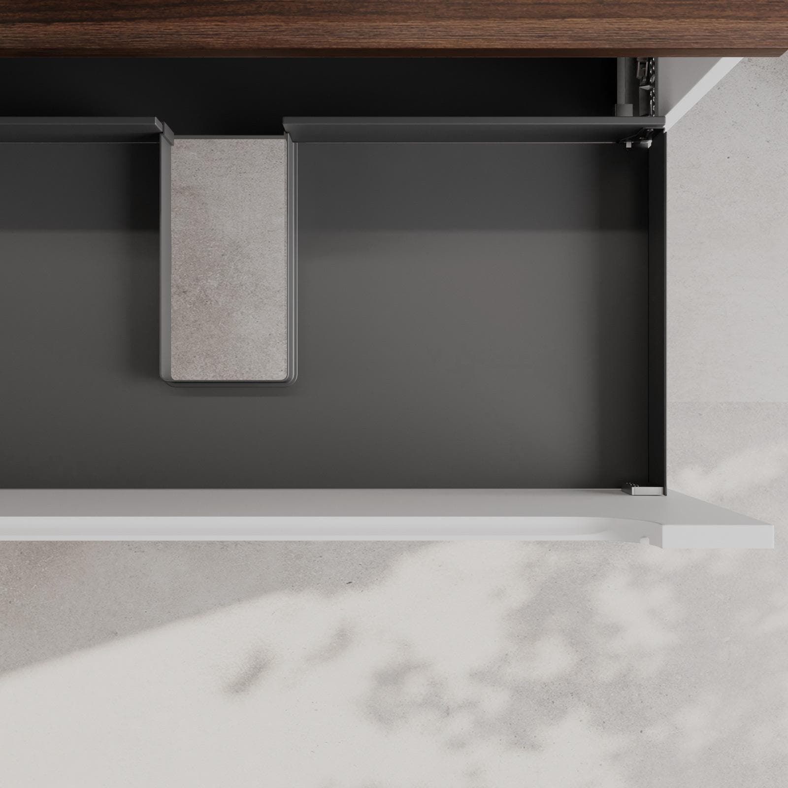 Mobile bagno sospeso 90 cm bianco opaco cannettato con cassetto e top rovere deciso con specchio - Deck