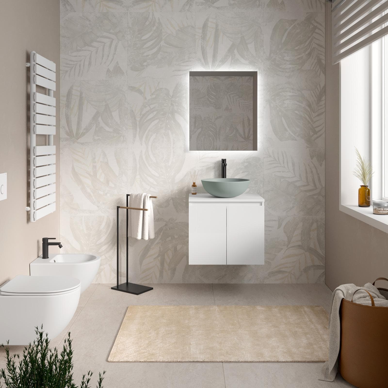 Mobile bagno portalavabo sospeso 60 cm bianco opaco con specchio - Cuki