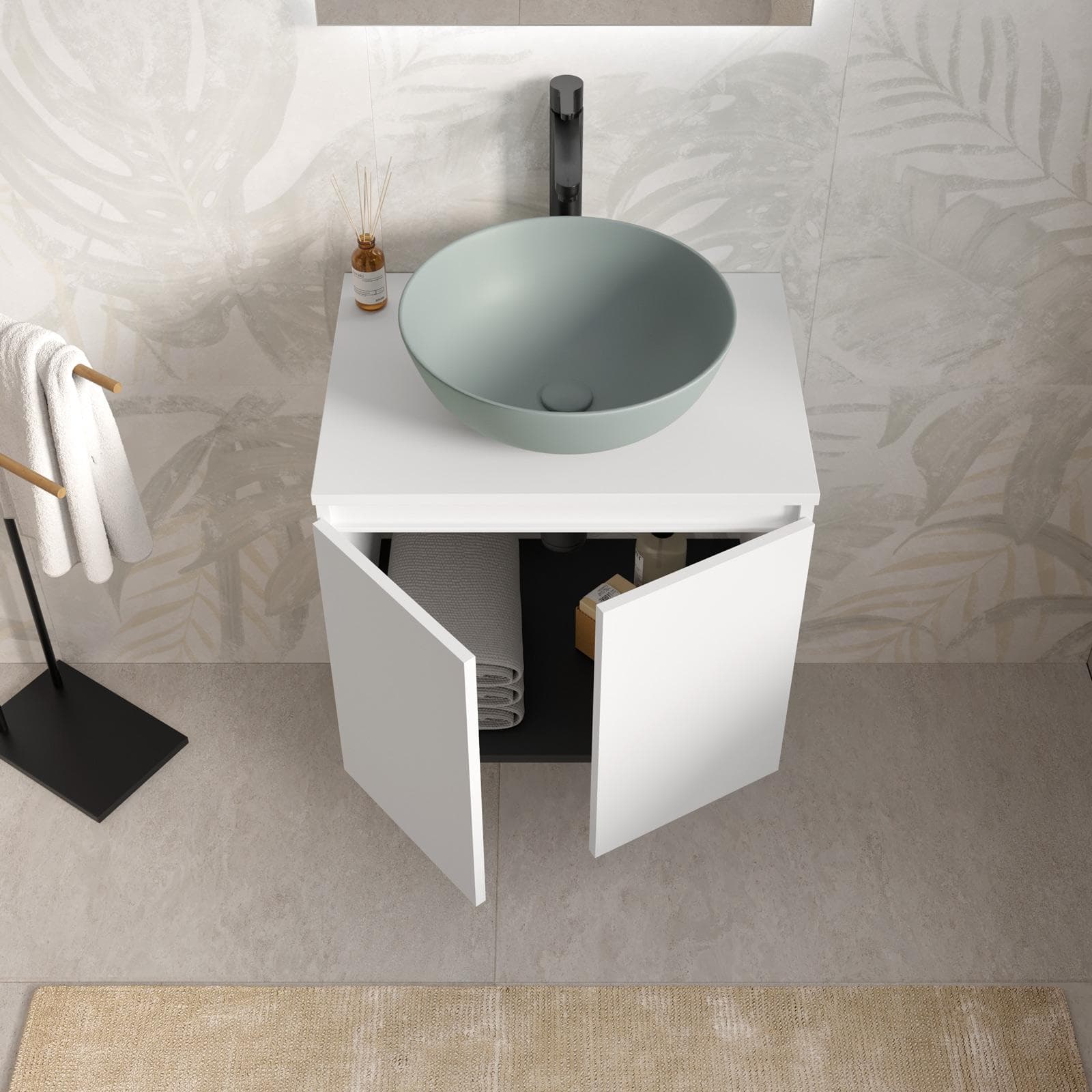Mobile bagno portalavabo sospeso 60 cm bianco opaco con specchio - Cuki