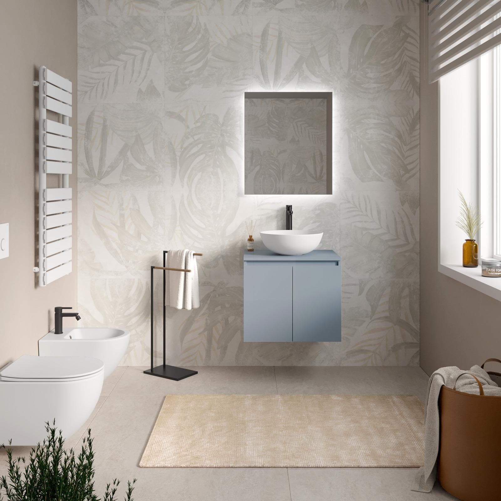 Mobile bagno portalavabo sospeso 60 cm carta da zucchero con specchio - Cuki