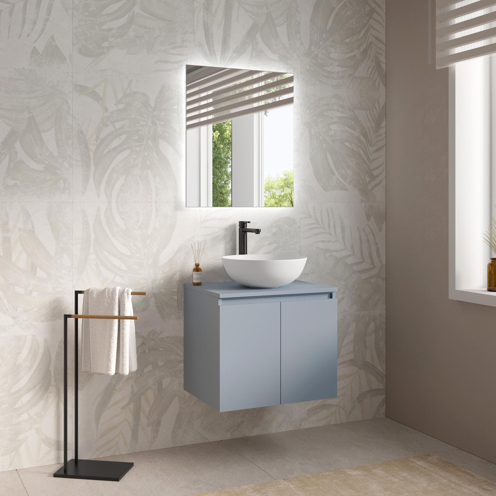 Mobile bagno portalavabo sospeso 60 cm carta da zucchero con specchio - Cuki