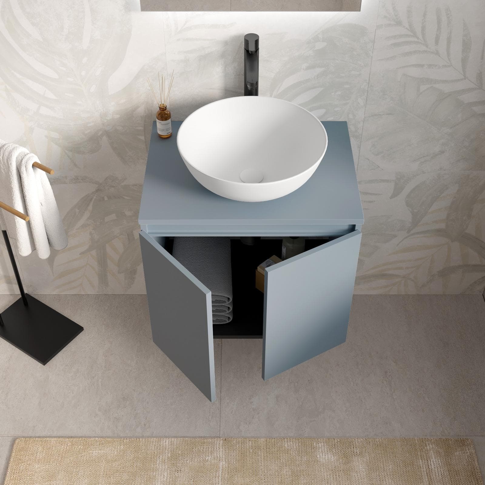 Mobile bagno portalavabo sospeso 60 cm carta da zucchero con specchio - Cuki