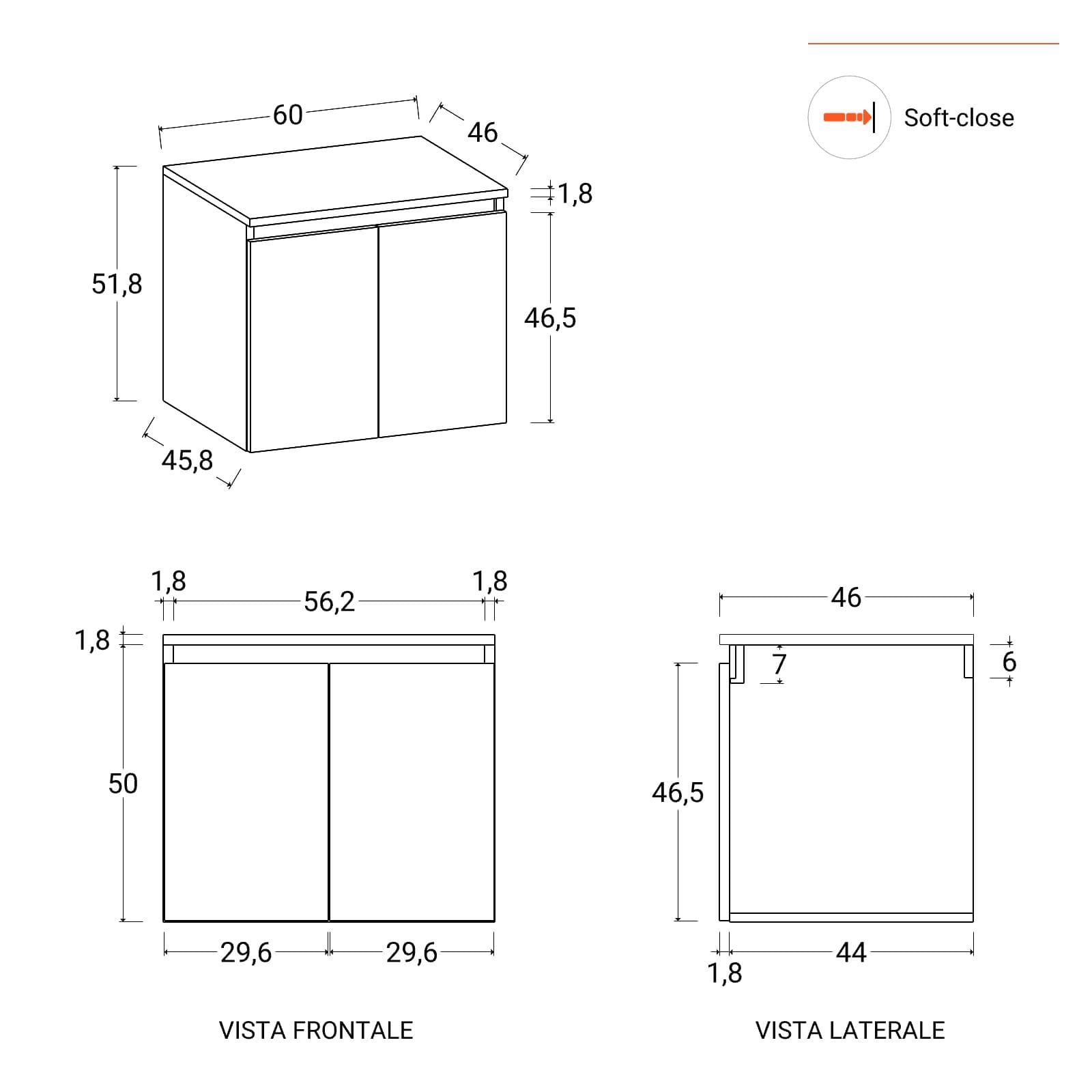 Mobile bagno portalavabo sospeso 60 cm carta da zucchero con specchio - Cuki