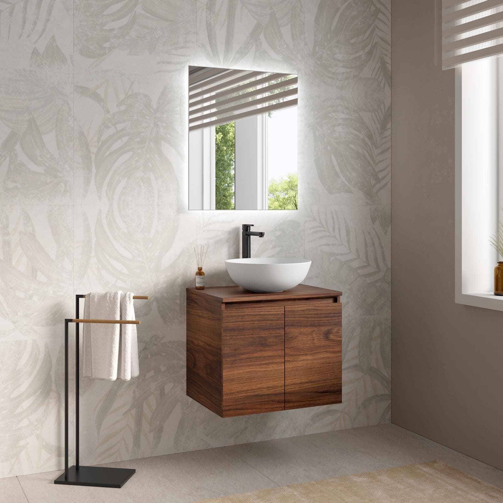 Mobile bagno portalavabo sospeso 60 cm rovere deciso con specchio - Cuki