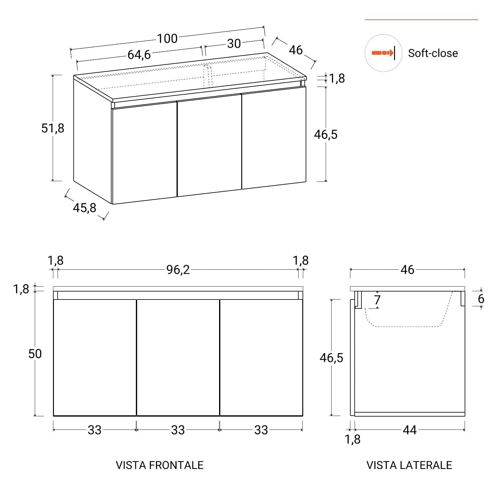Mobile bagno portalavabo sospeso con ante 100 cm bianco opaco con specchio - Cuki